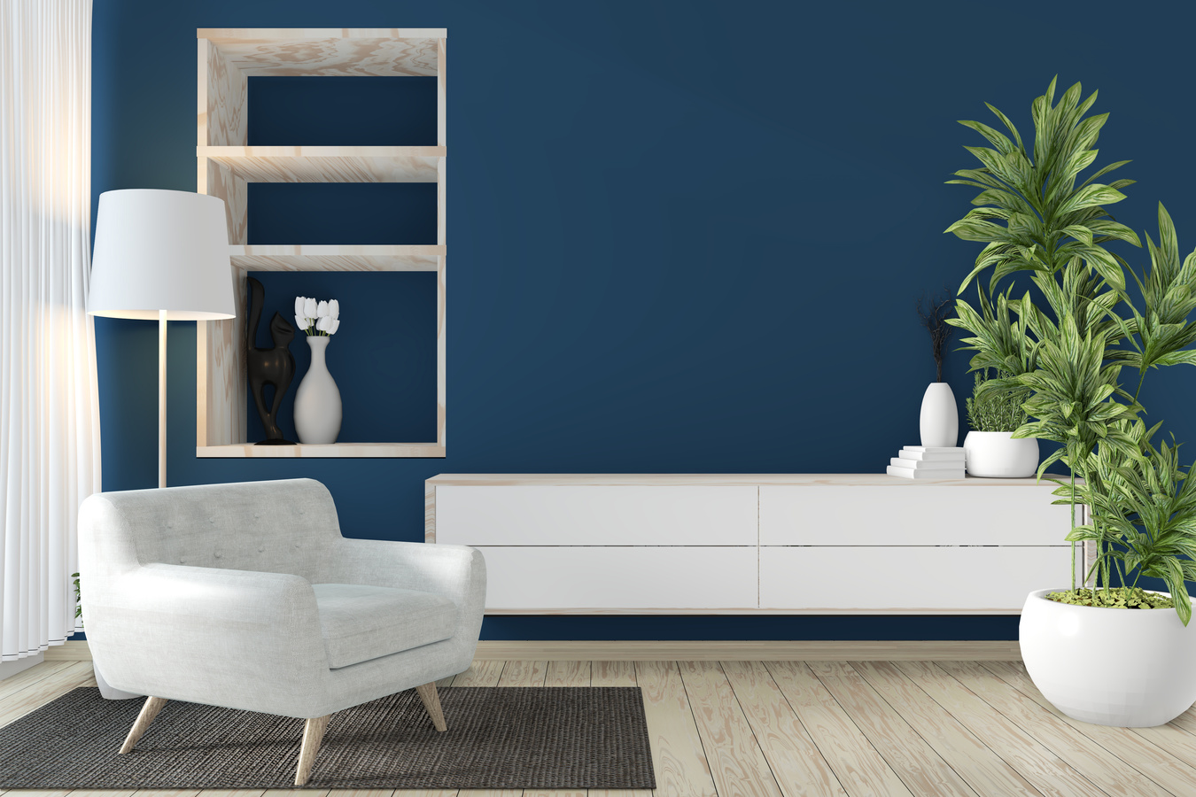 Cabinet Zen Style on Modern Dark Blue Room